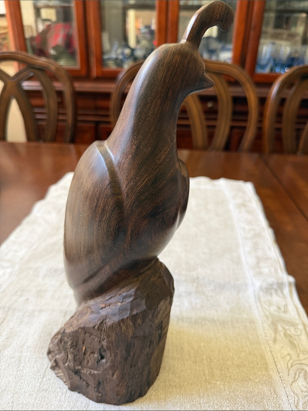 Hand-Carved Ironwood Wood Quail Bird Sculpture 13.5” heavy